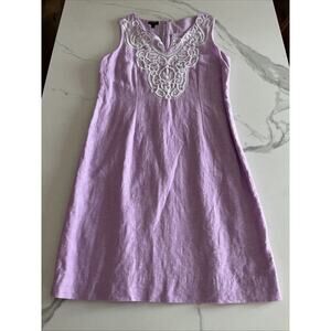 Talbots Womens Sleeveless Linen Blend Shift Dress Embroidered Size 6 Lilac EUC